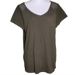 EDDIE BAUER Eyelet Sleeve V-neck Knit Top size L